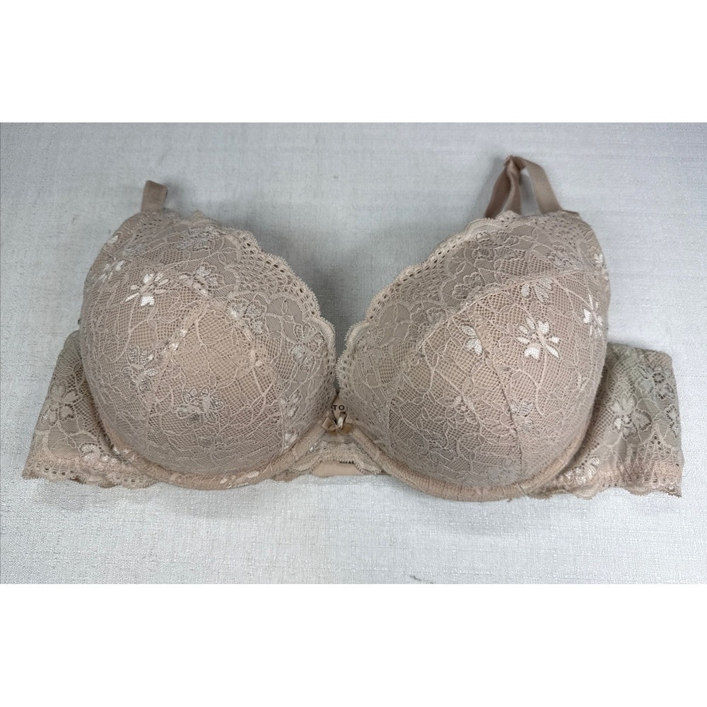 Torrid Size 42C Beige Floral Lace Padded Bra Push Up Plunge Adjustable Straps